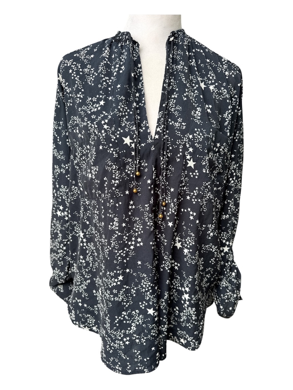 Abercrombie & Fitch Black Star-Print Long Sleeve Peasant Blouse 2010s